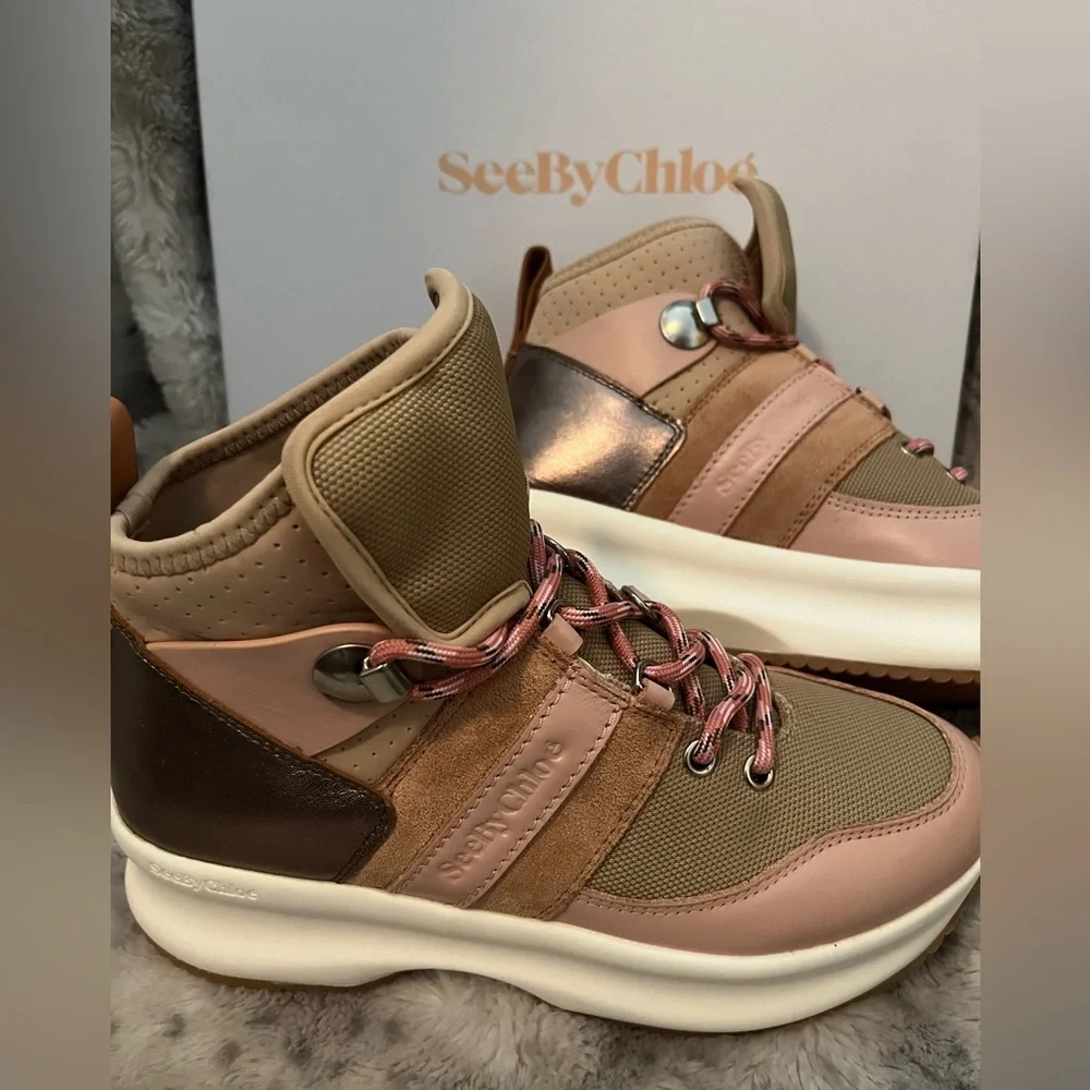 see by chloé women's Casey High Top Platform Hiker Sneakers MSRP$495 Clearance